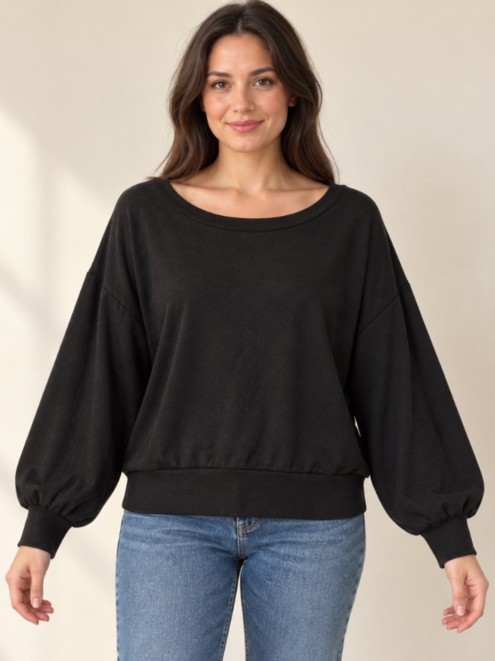 Express Black Balloon Sleeve Wide Neck Pullover Sweatshirt Size Large